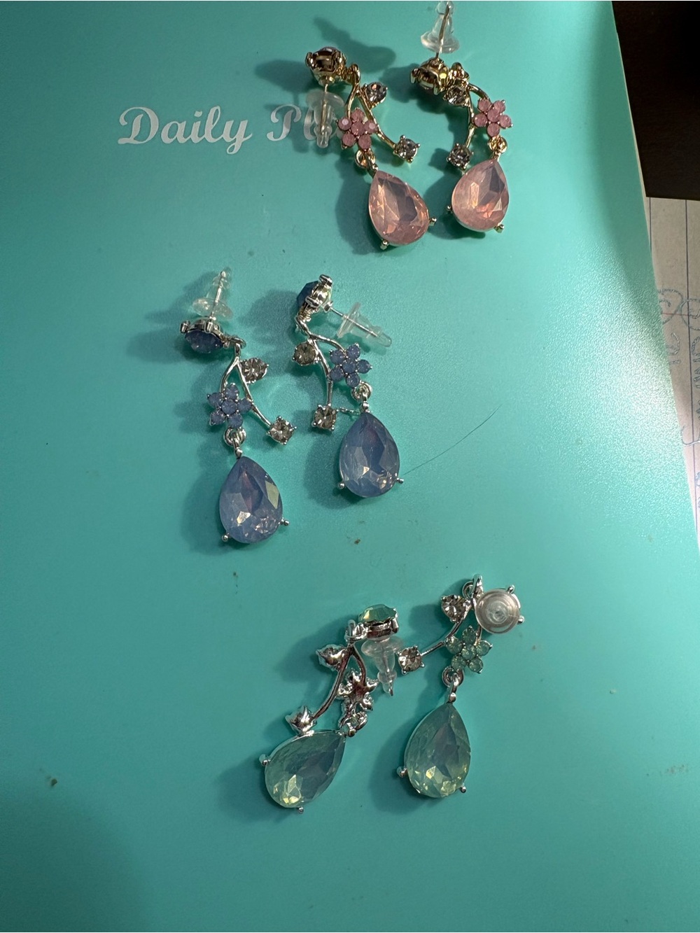 Teardrop Dangle Earrings - Pink, Blue, Green